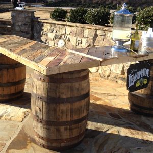 L Shaped Whiskey Barrel Table