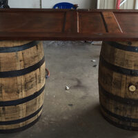 Whiskey Barrel Table (2 Barrels w/ door top)